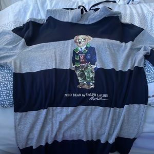 Polo by Ralph Lauren Hoodie. Striped grey and navy blue.